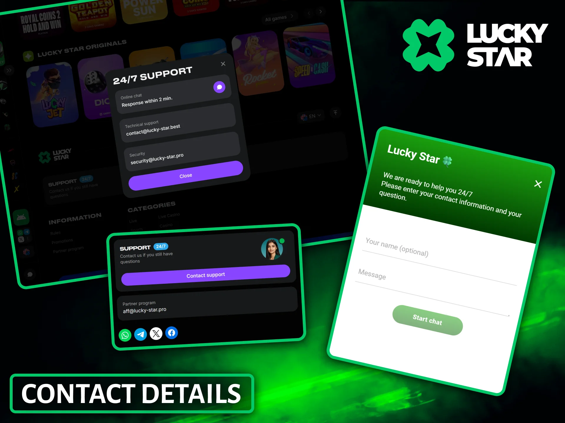 The company's official contact information can be found on the Lucky Star website.