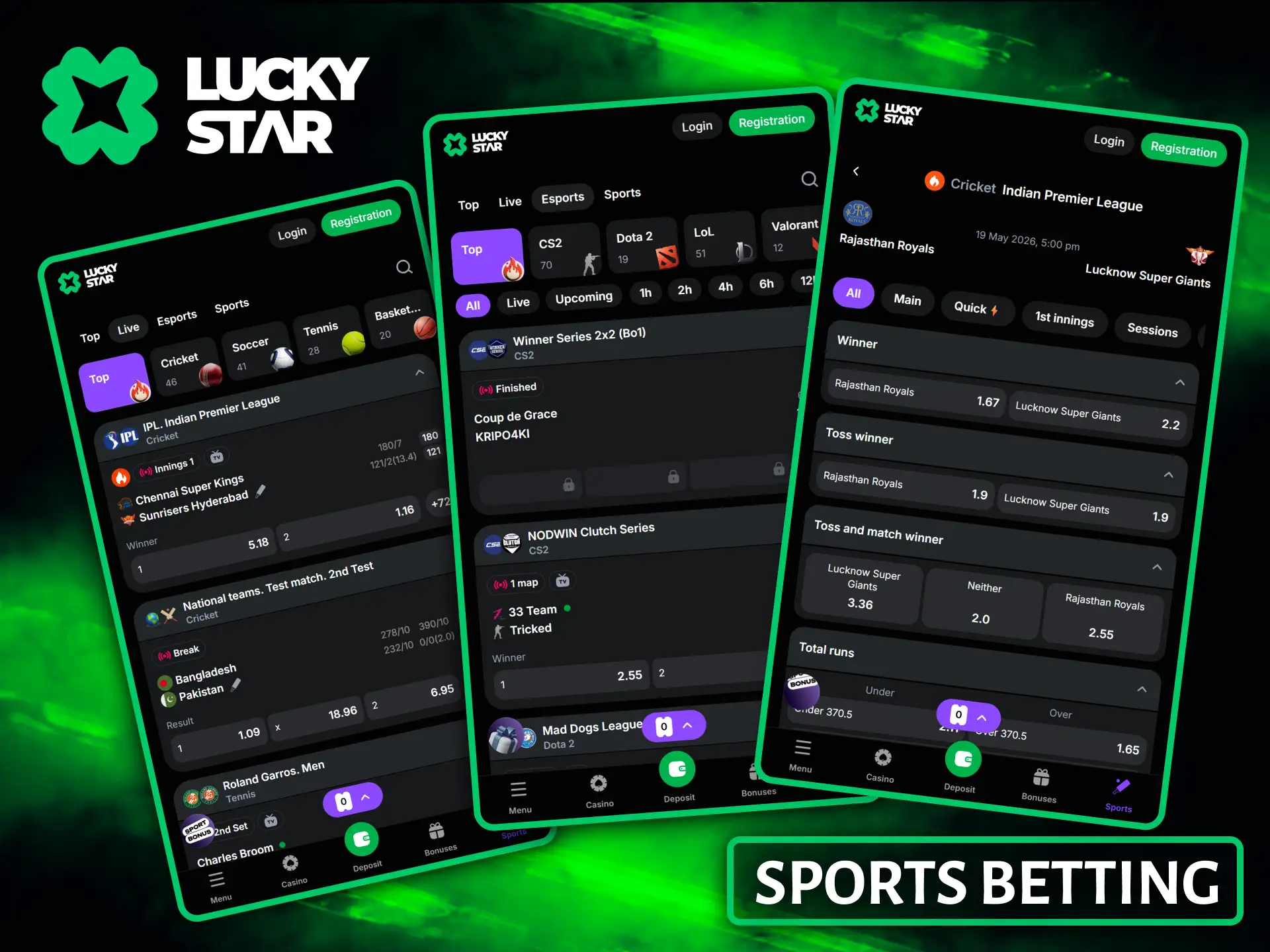 Lucky Star offers a comprehensive sports betting section covering major international tournaments.