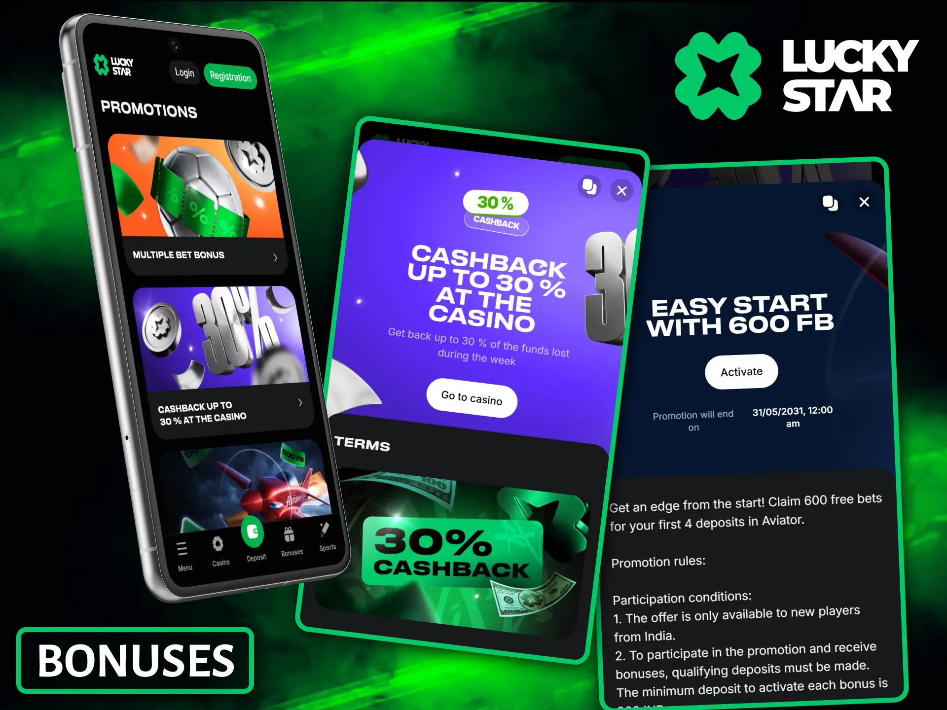 Lucky Star mobile users can easily access and activate various rewarding casino promotions.