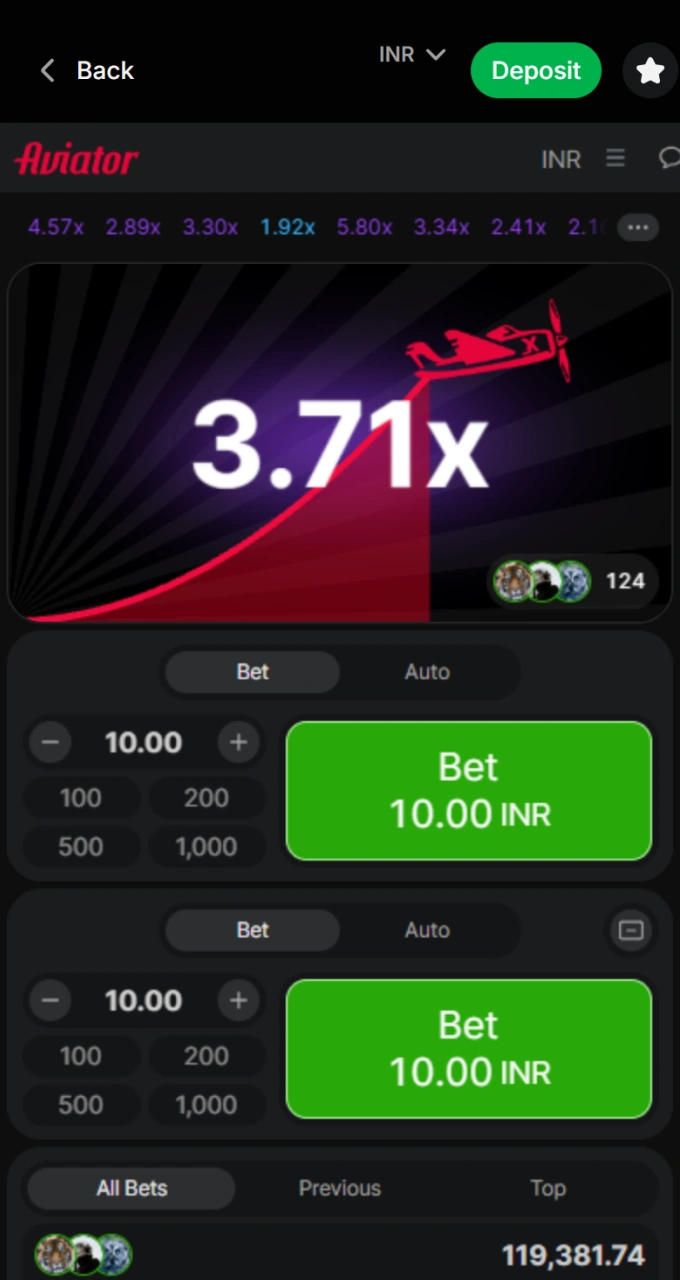 Select an amount to place your bet on Lucky Star Aviator.