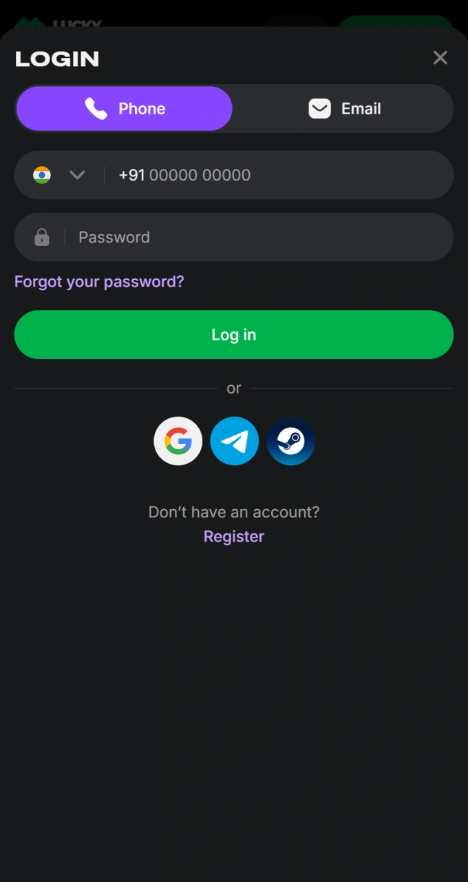 Enter your details and password on your iOS device to securely access your Lucky Star account.
