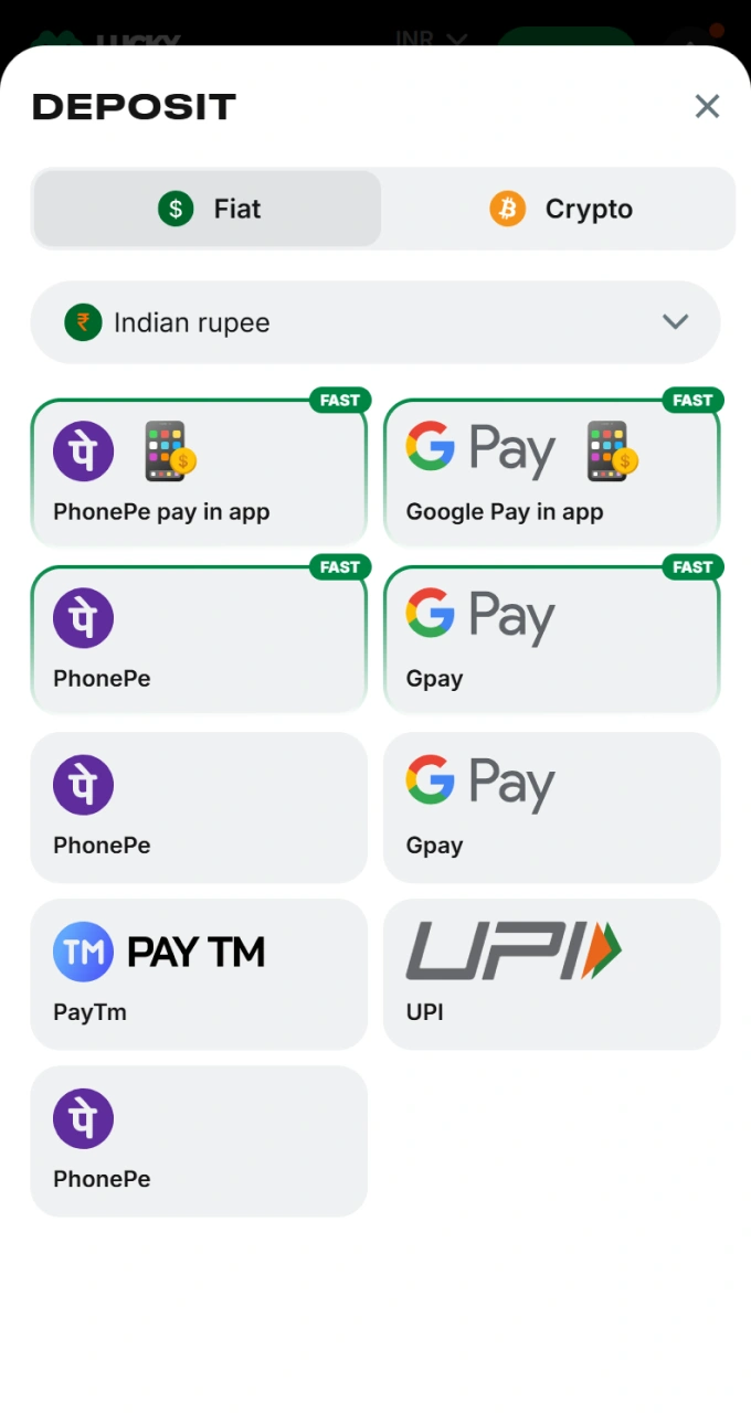 Make your first balance deposit using convenient payment methods on secure Lucky Star.
