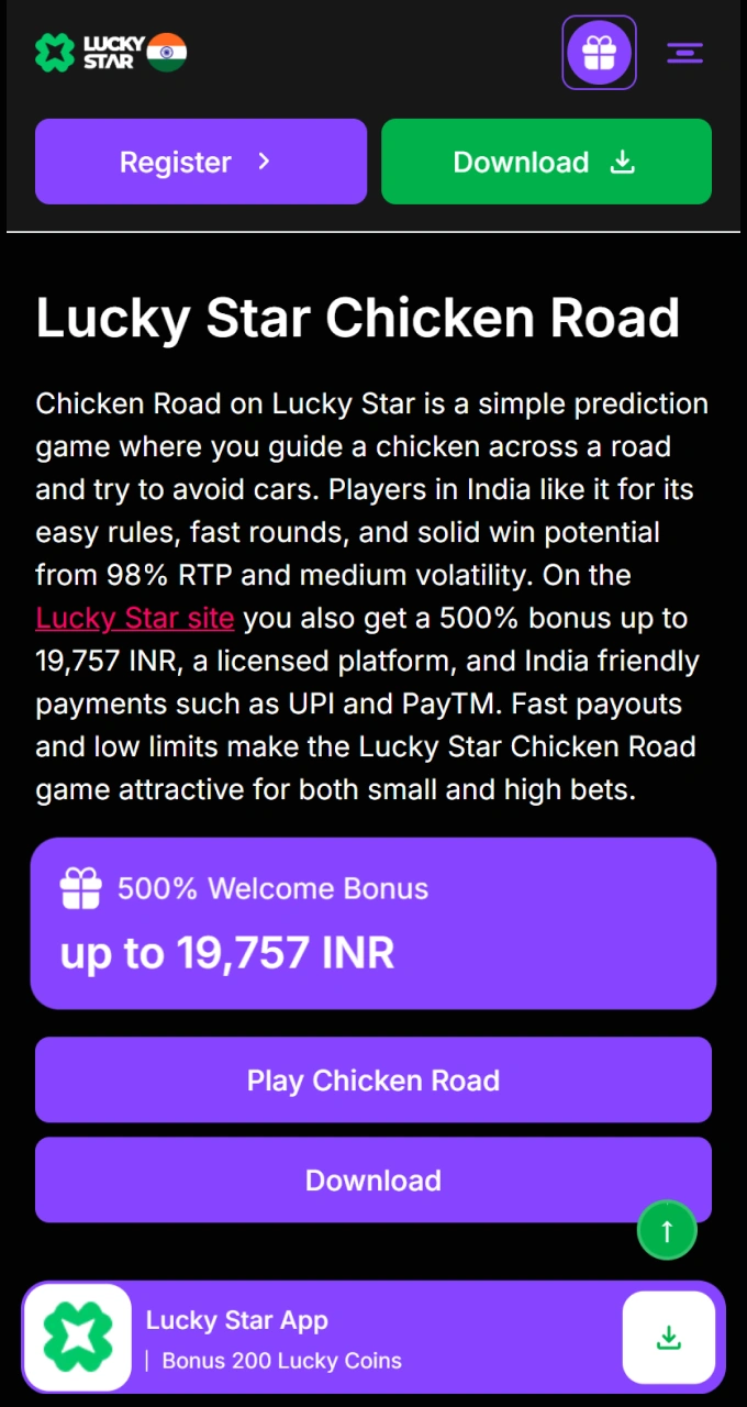 Tap the official download button to get the mobile version of Lucky Star.