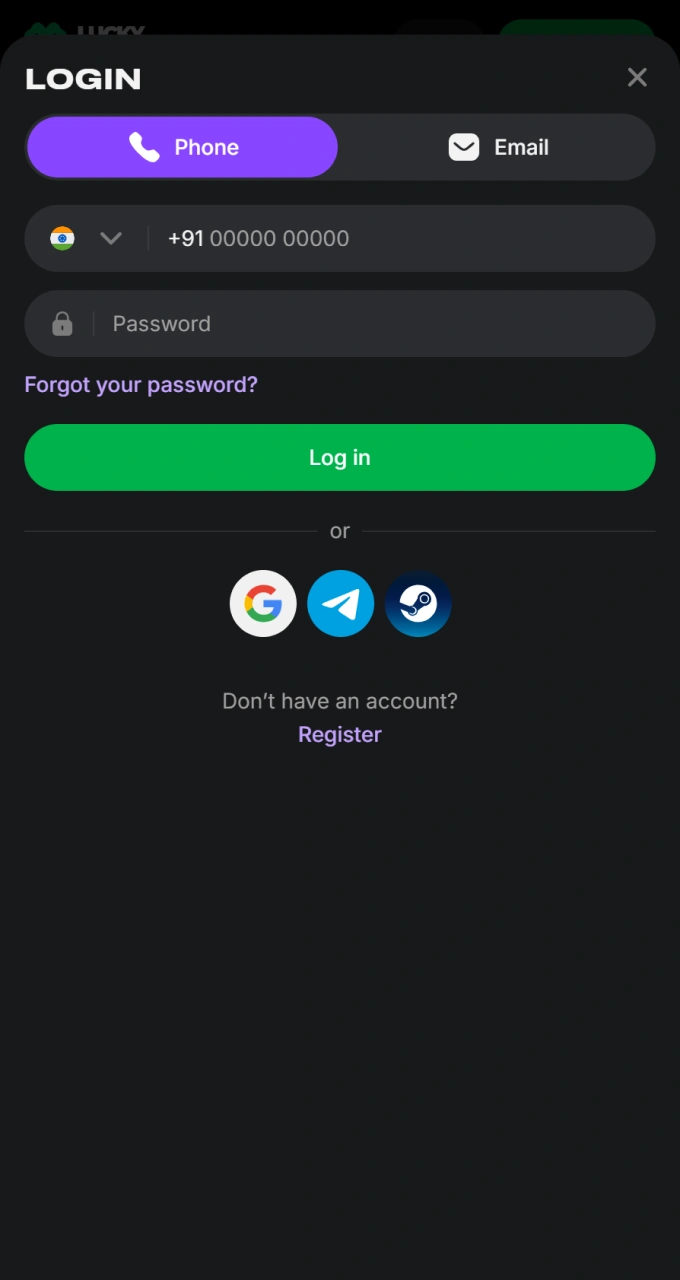Please enter your user profile details to securely log in to the Lucky Star platform.