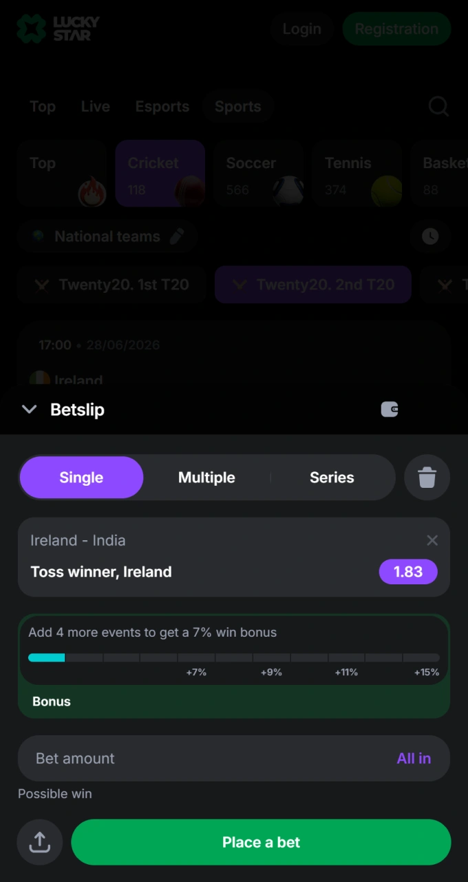 Customize your bet slip settings and click the green button in the Lucky Star interface.