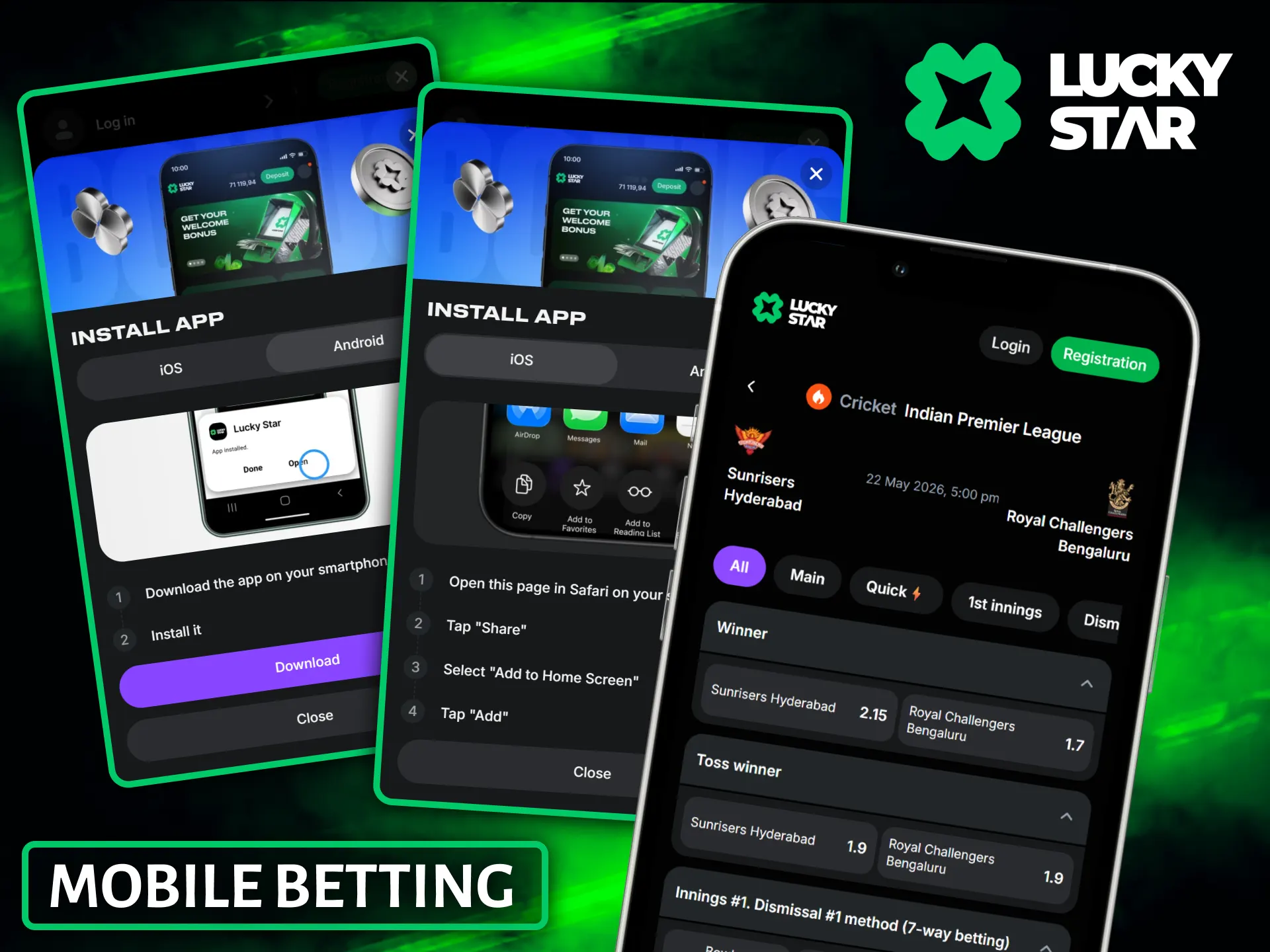 Download the Lucky Star mobile app to easily bet on sports and cricket.