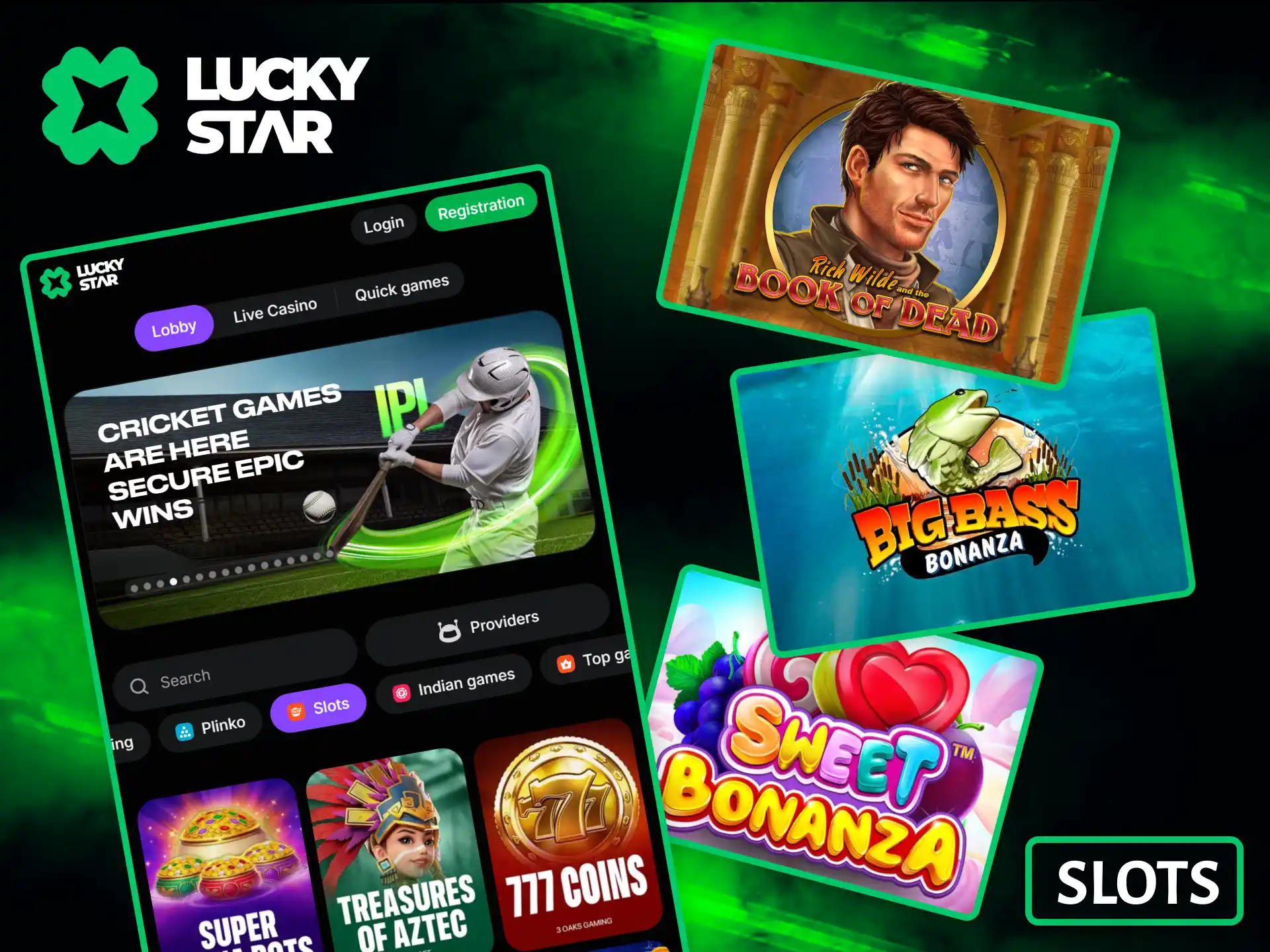 Spin the reels and win with a huge collection of modern online slots at Lucky Star.