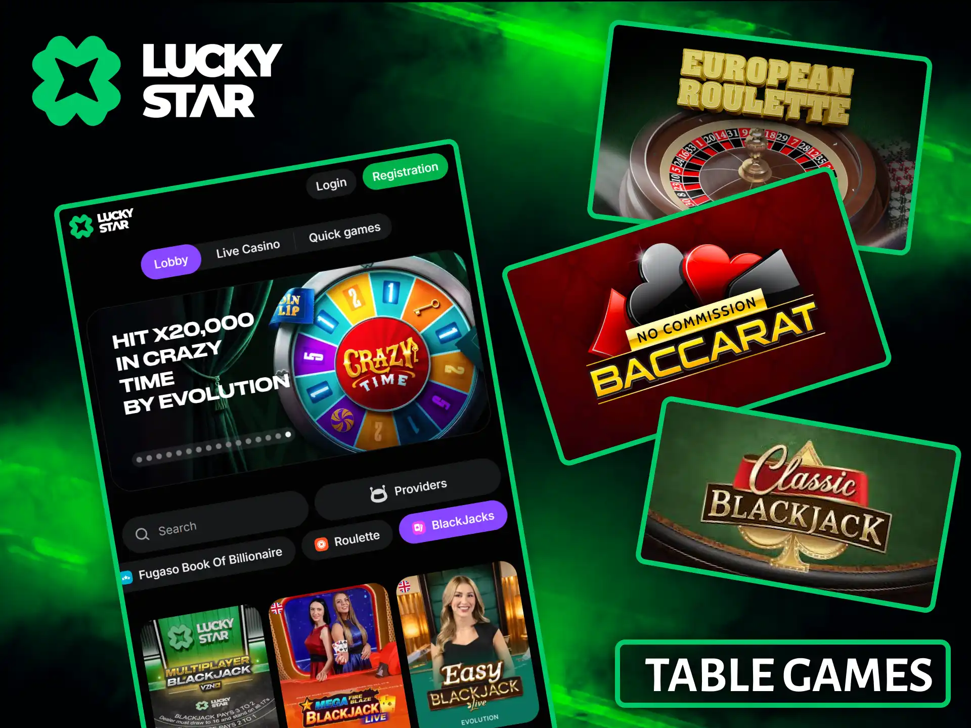 Enjoy classic entertainment by playing a variety of popular virtual table games at Lucky Star.