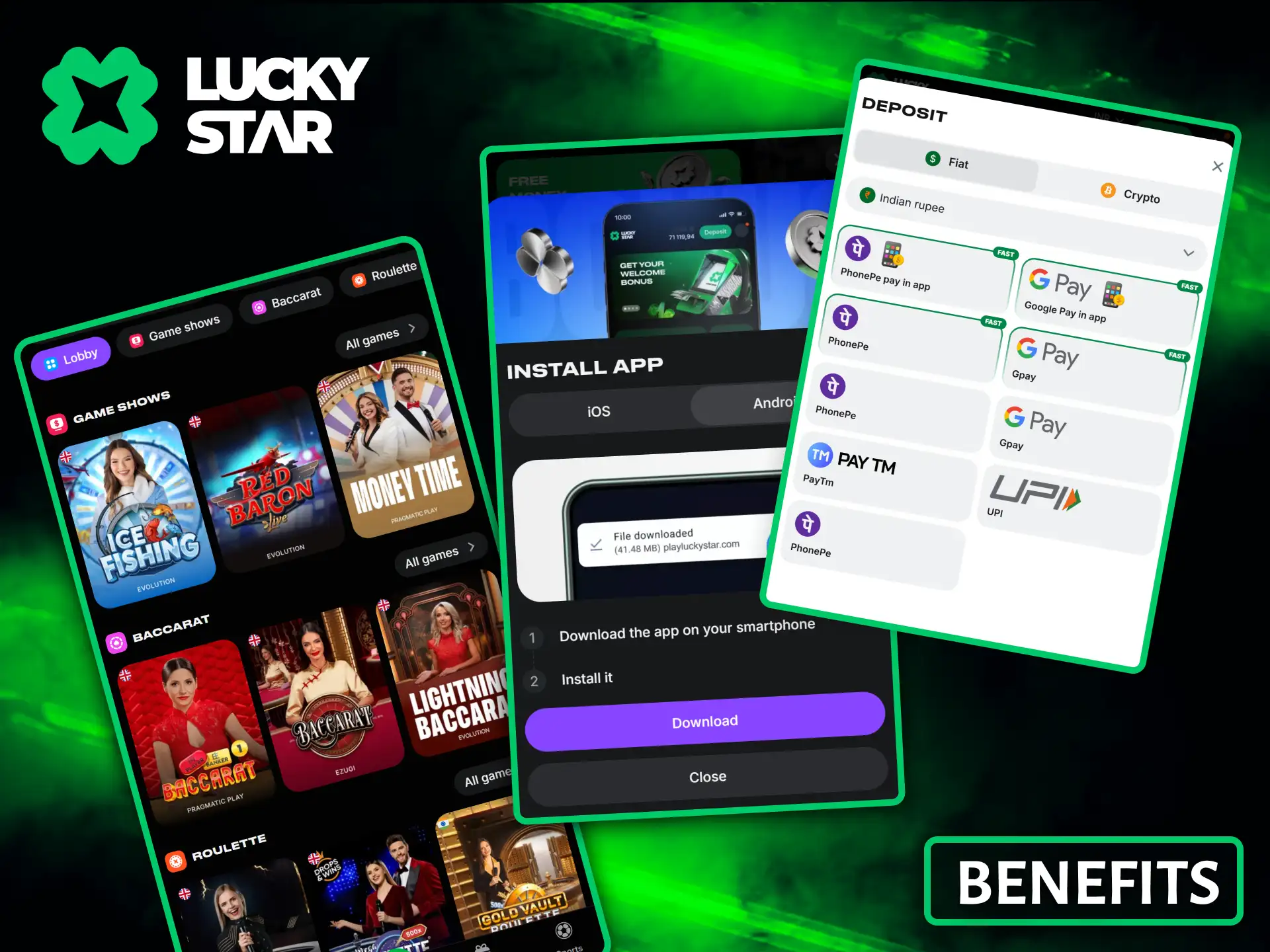 Discover the amazing benefits of the mobile app and fast payment methods available at Lucky Star Casino.