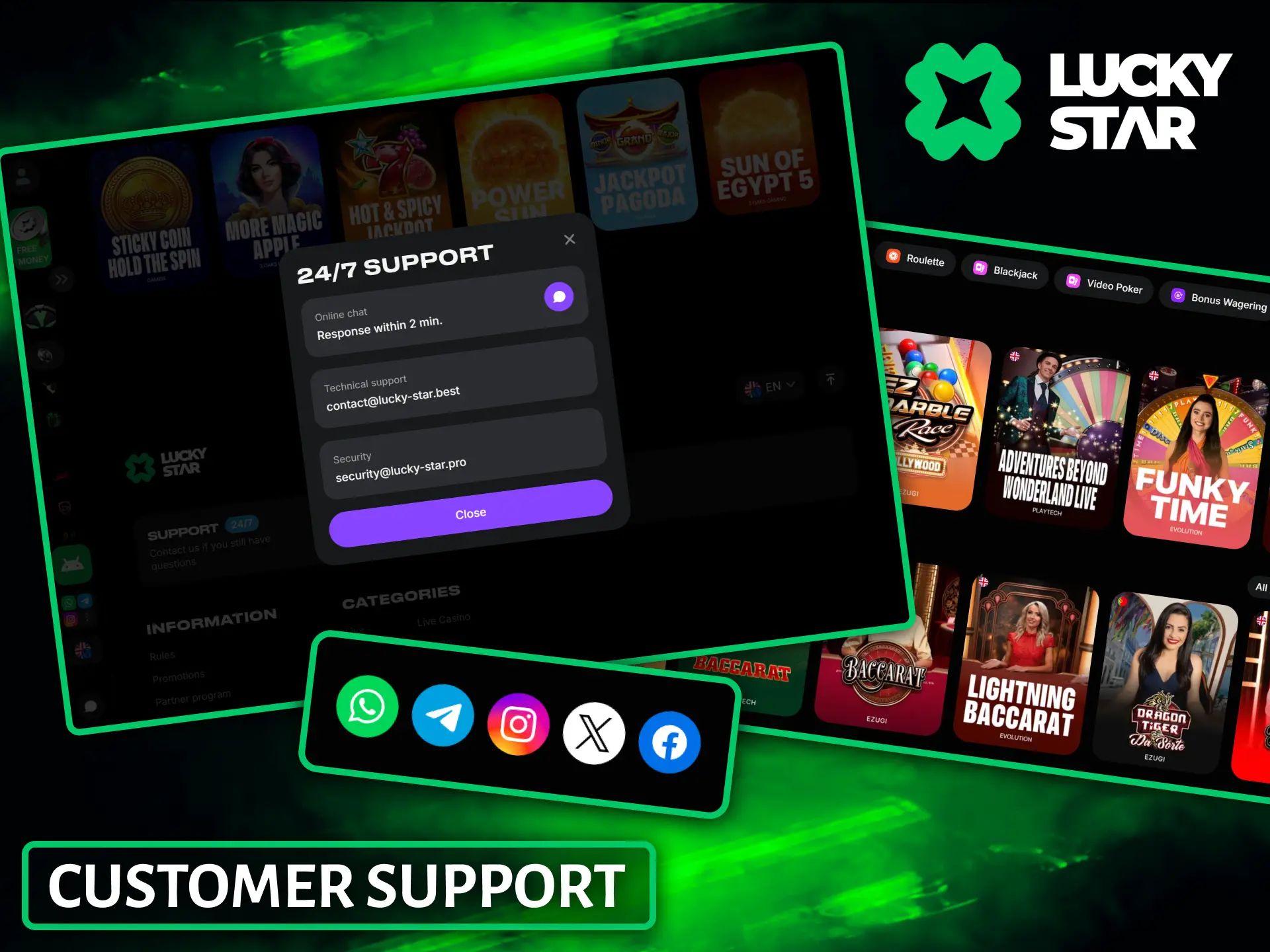Lucky Star brand provides effective 24/7 customer support via online chat.