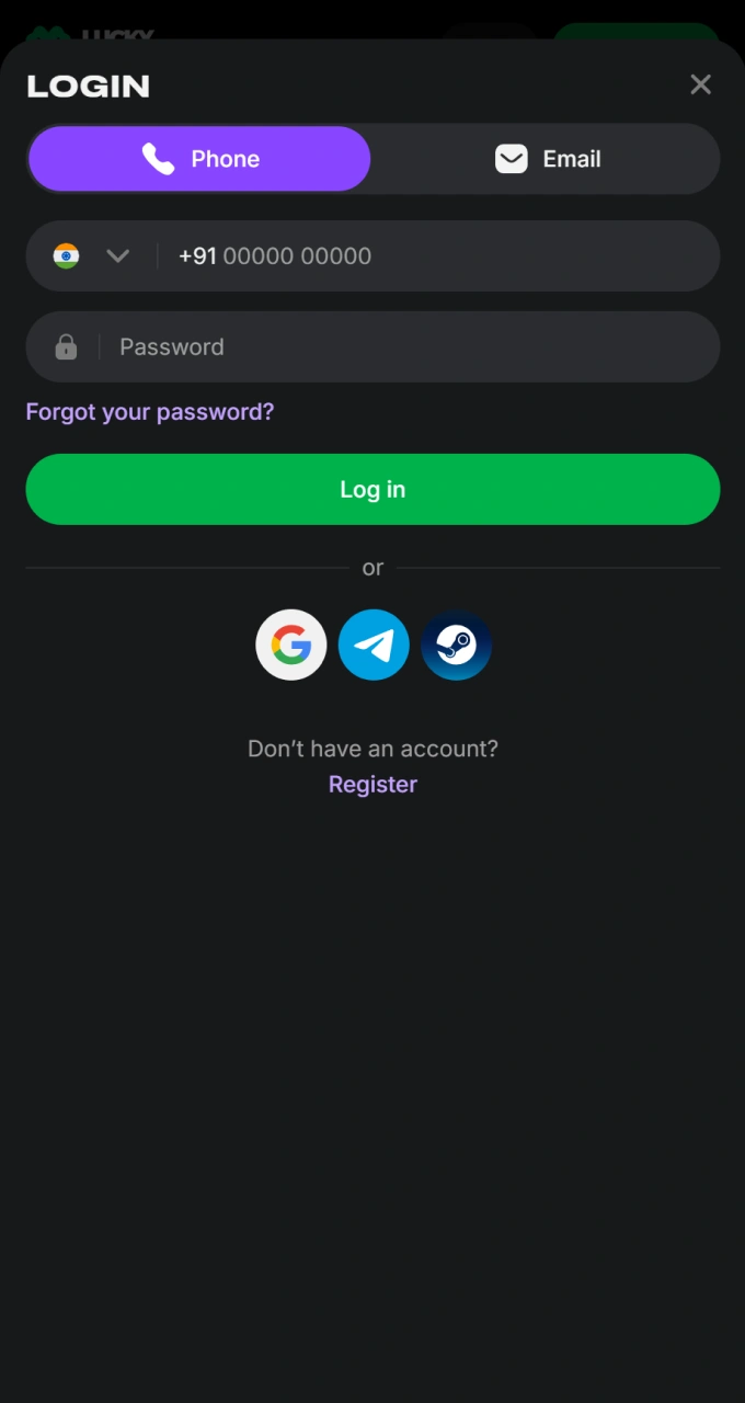 Enter your personal credentials to securely log in to your existing Lucky Star account.