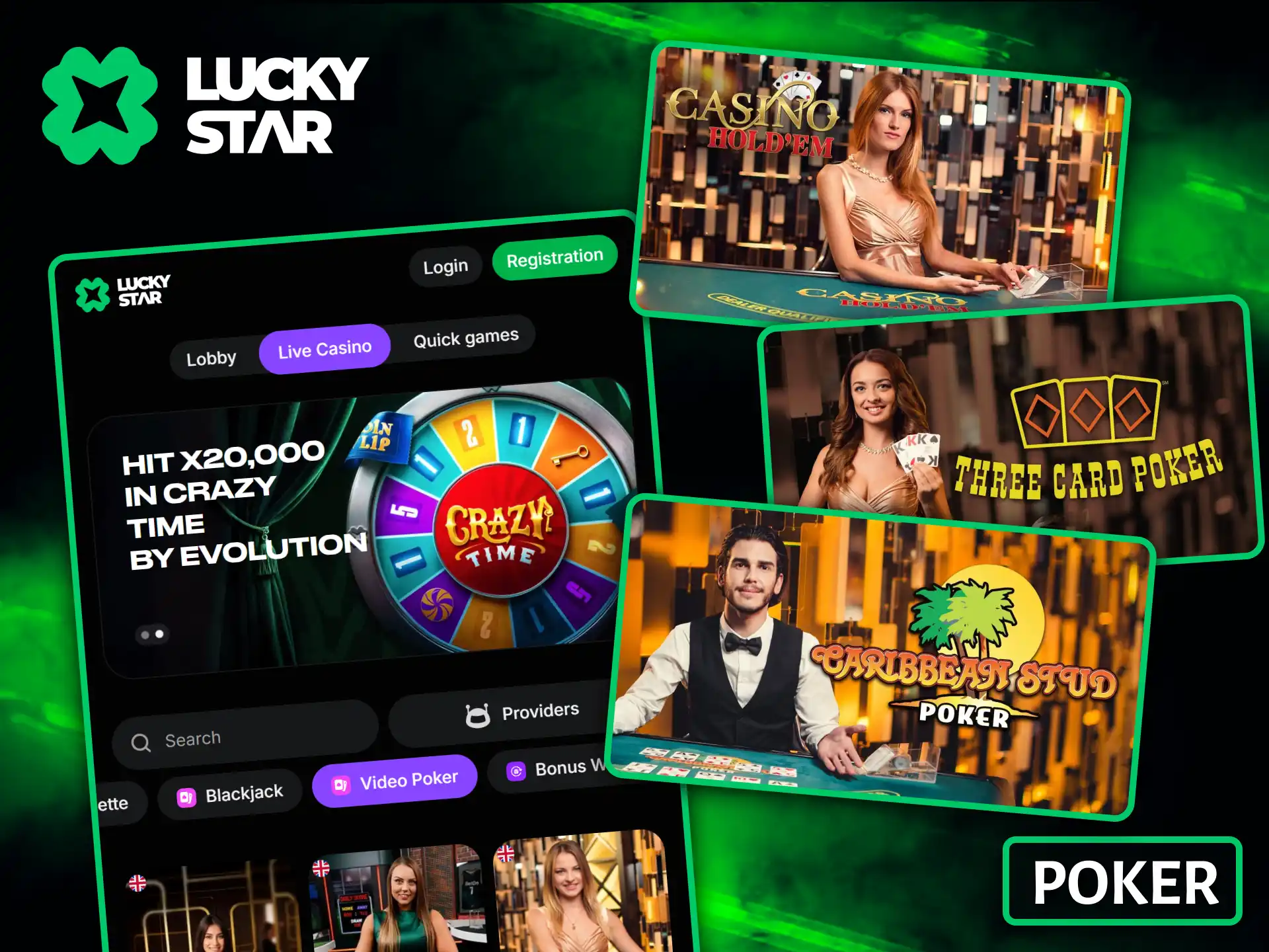 Play a variety of popular video poker games alongside experienced live dealers at Lucky Star.