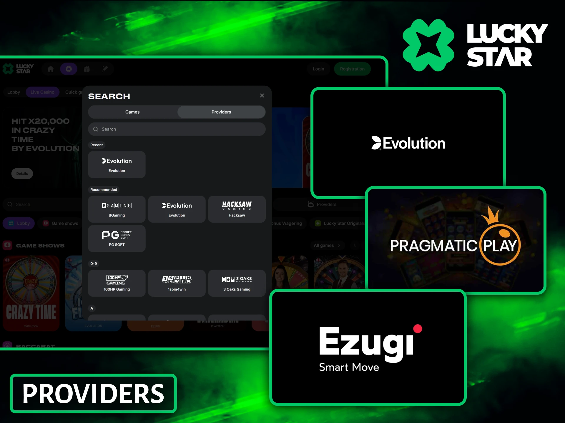 The Lucky Star platform offers premium streams from the world's leading online gaming software providers.