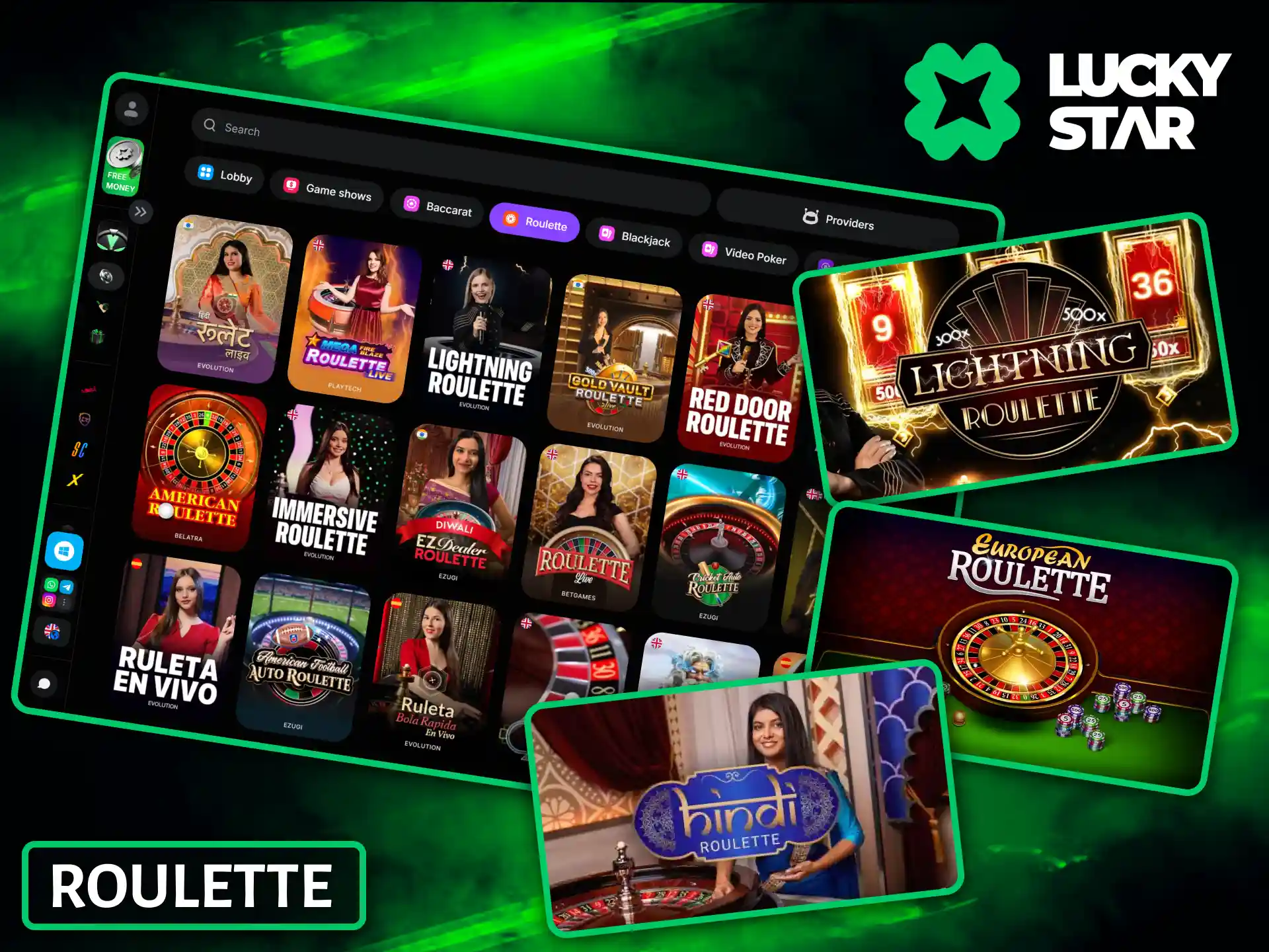 Spin the reels and win at a variety of dynamic online roulette tables with live dealers at Lucky Star.