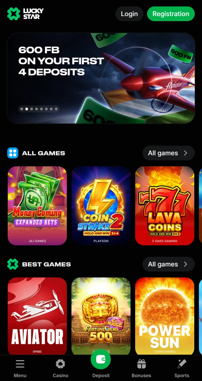 Open the official Lucky Star app to log in.