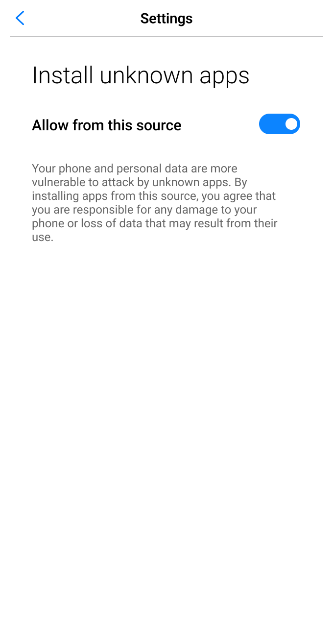 Please change your device settings to allow installation of mobile apps from the Lucky Star source.