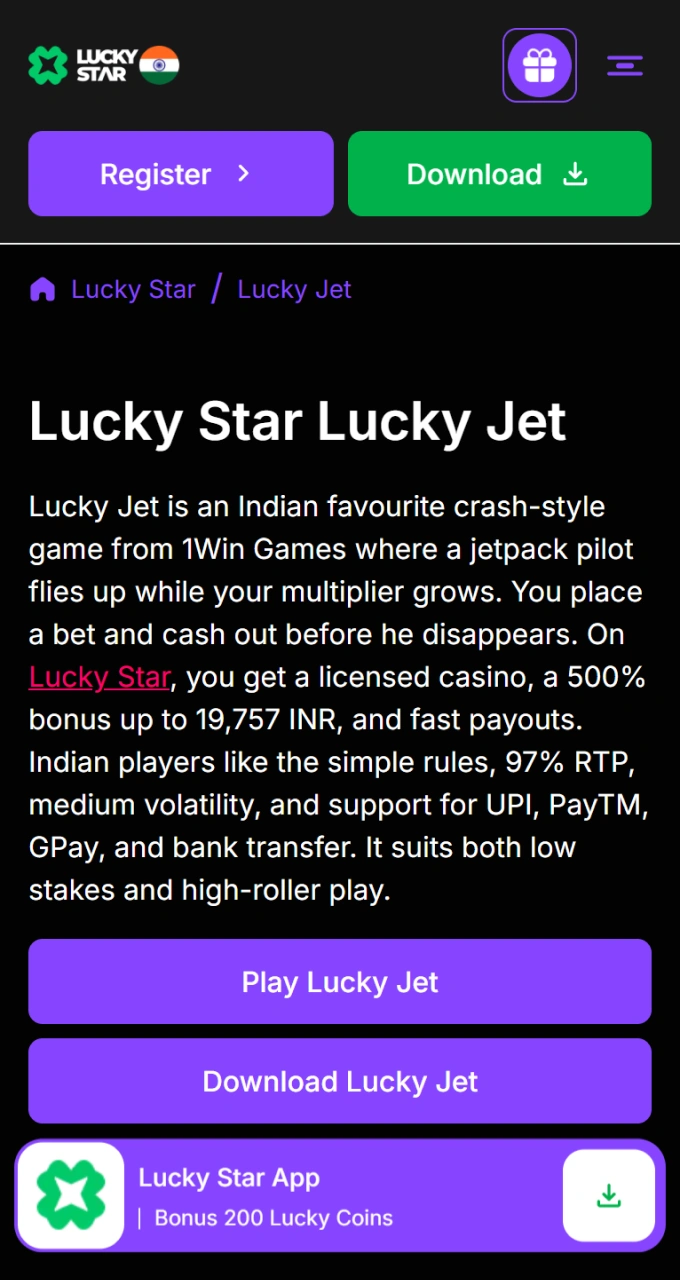 Click the download button on the Lucky Star mobile website.