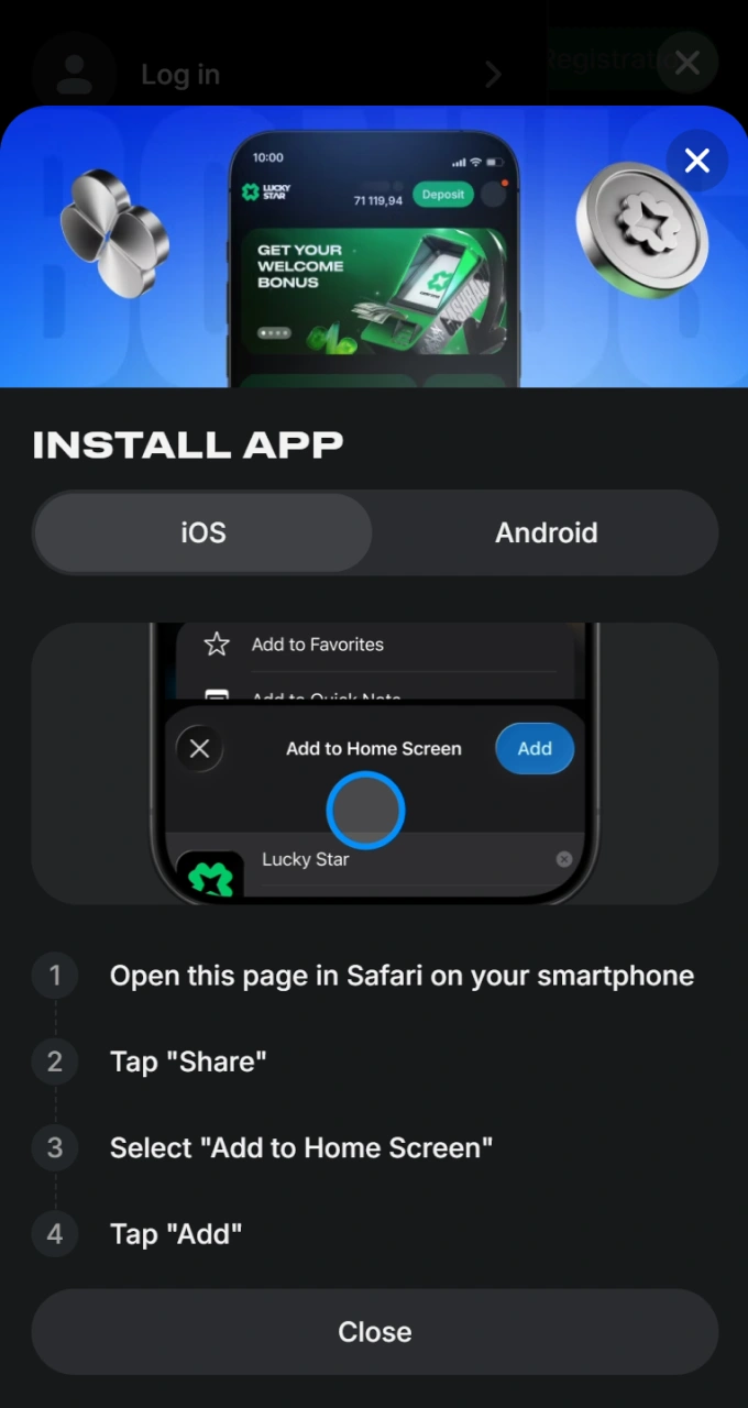 Follow the clear on-screen instructions to download the Lucky Star mobile app.