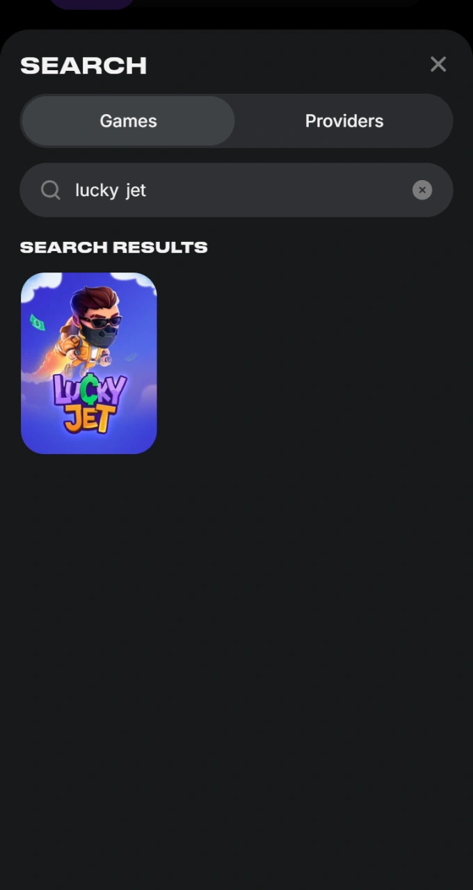 Use the search bar to find and launch Lucky Jet on Lucky Star.