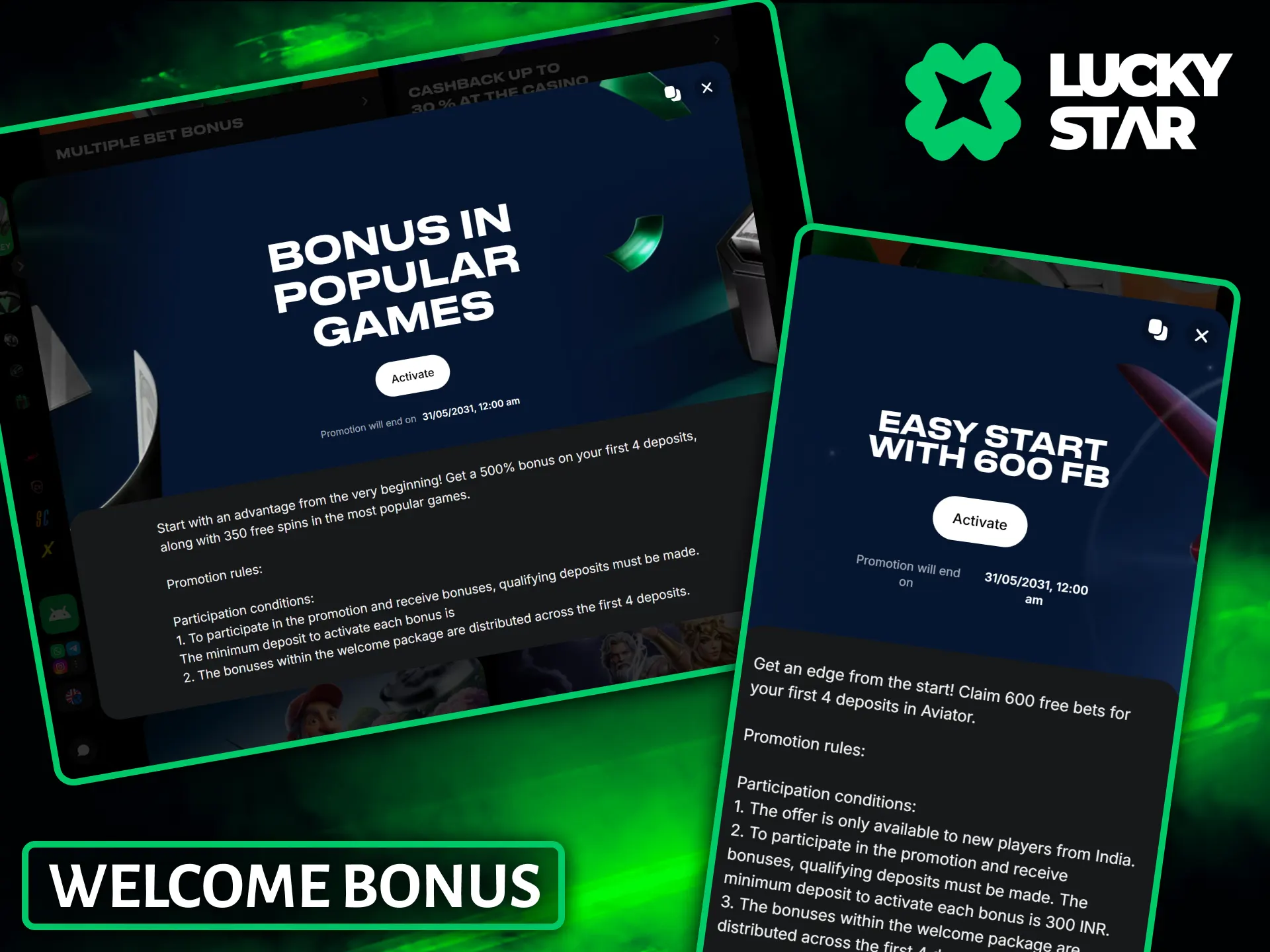 Take advantage of the generous welcome bonus to enjoy popular and dynamic games at Lucky Star.