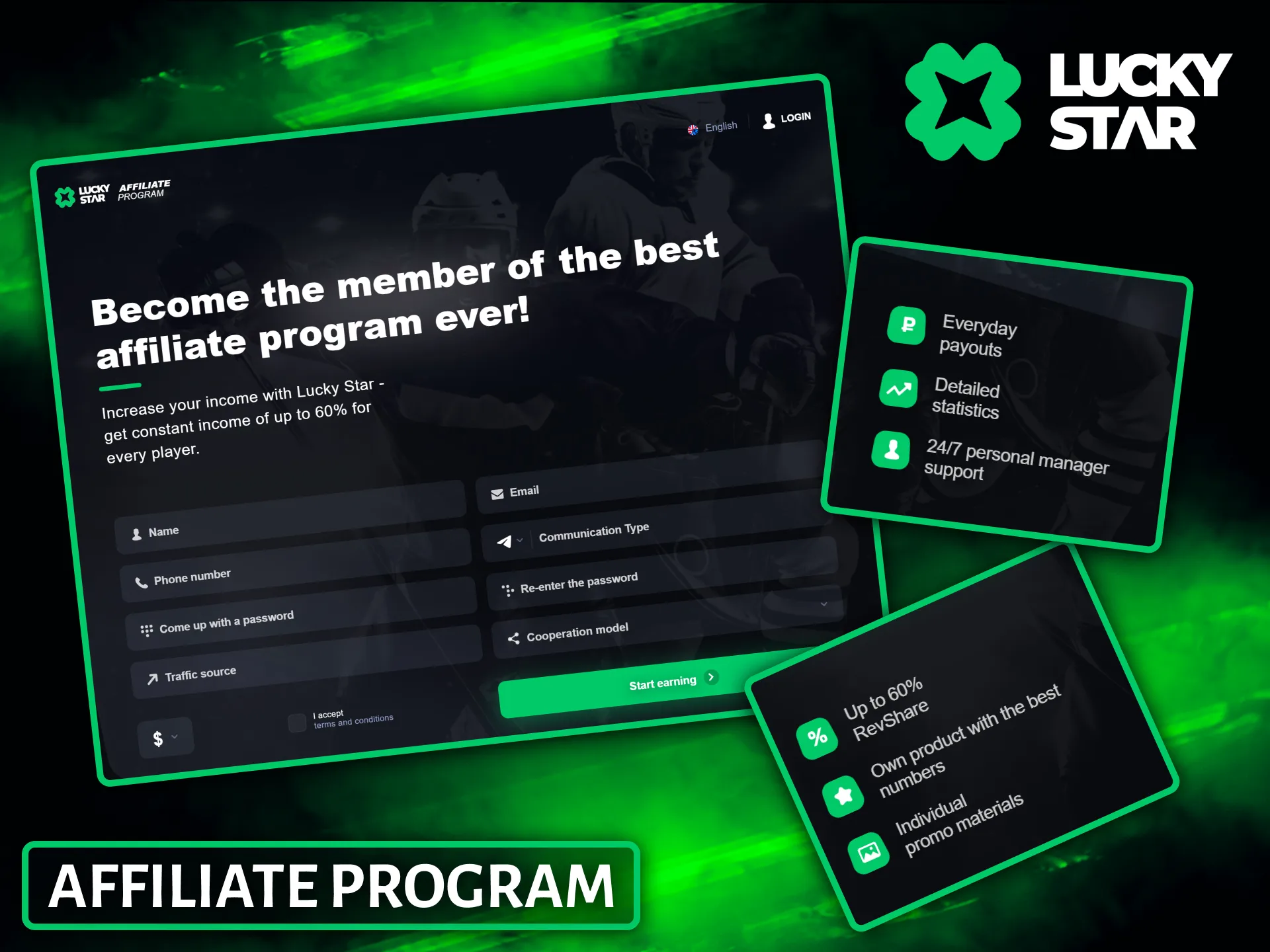 Join the profitable Lucky Star affiliate program and earn high income from the affiliate program.