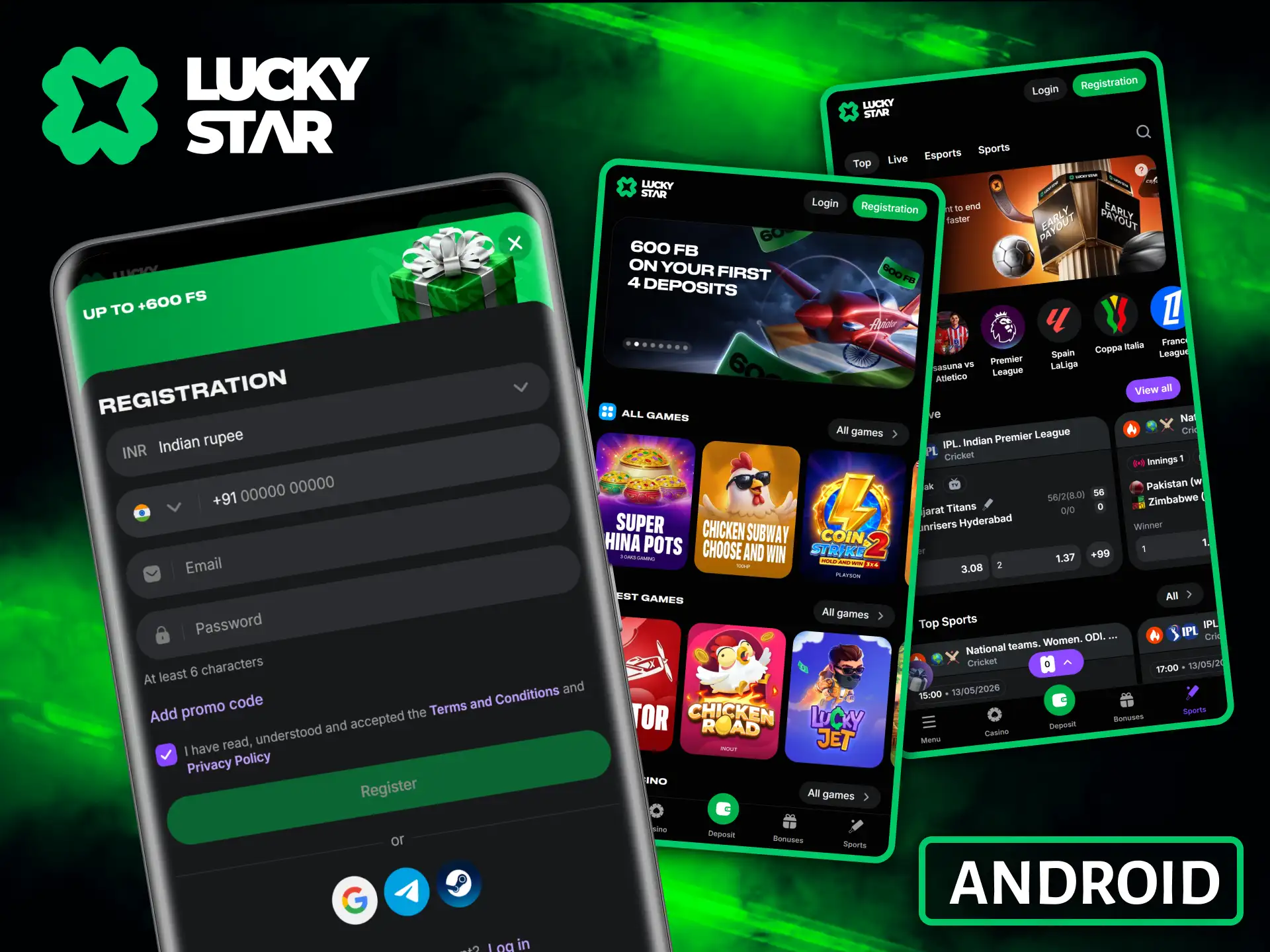 The Lucky Star app offers quick registration for all Android mobile device users.