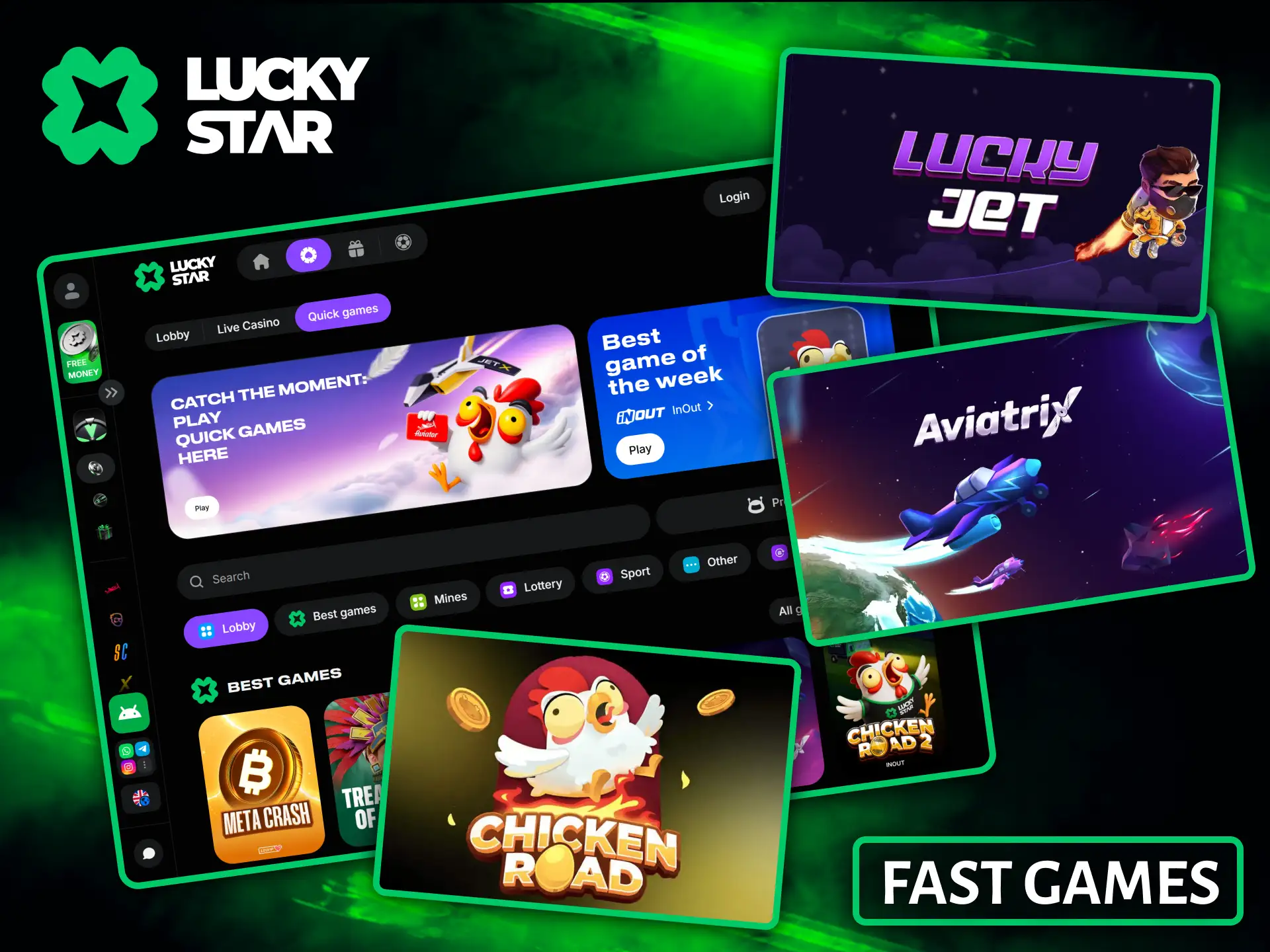 Explore a variety of dynamic fast games available on the Lucky Star gaming interface.