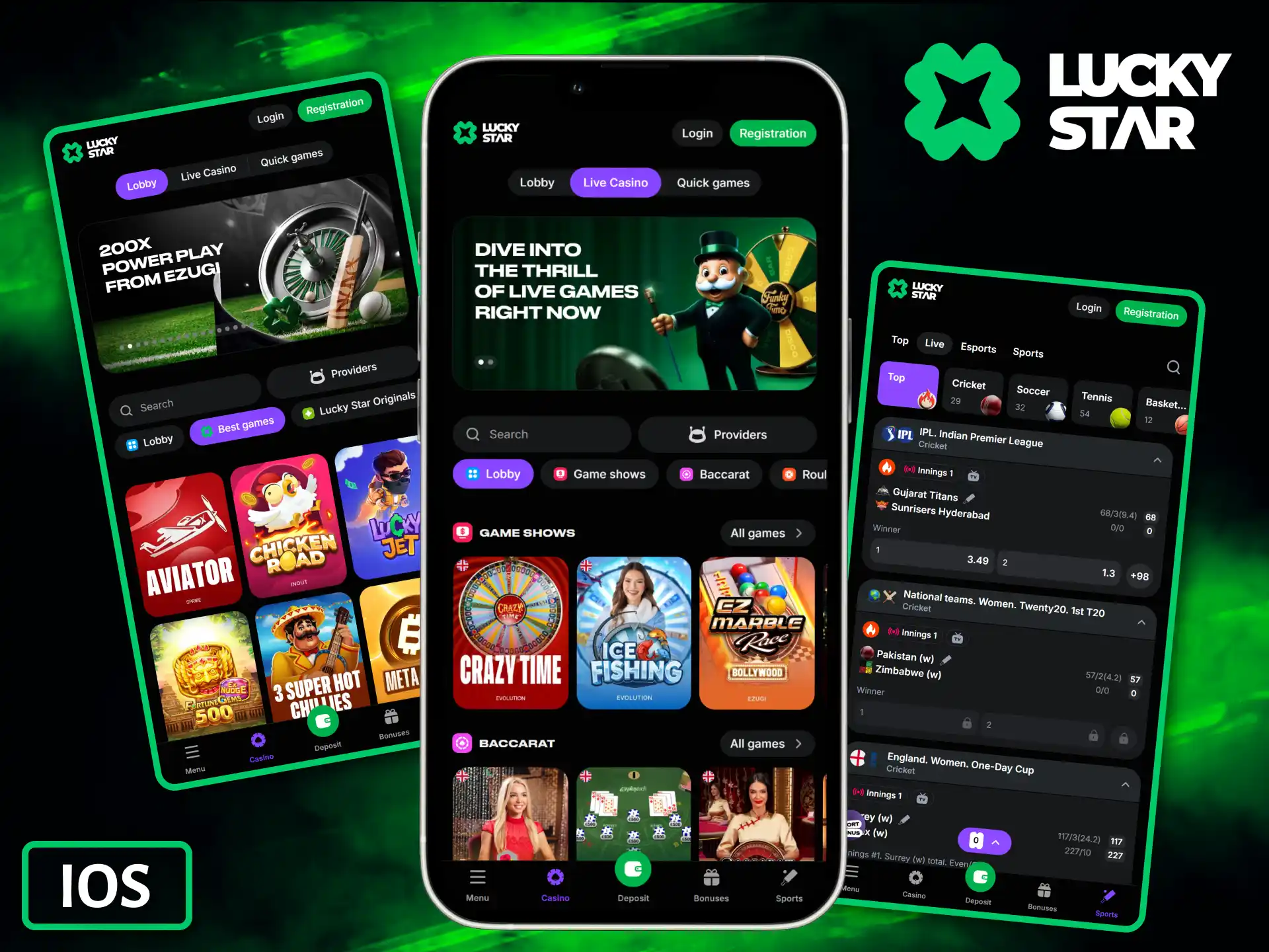 The modern Lucky Star mobile interface is fully optimized for iOS smartphone devices.