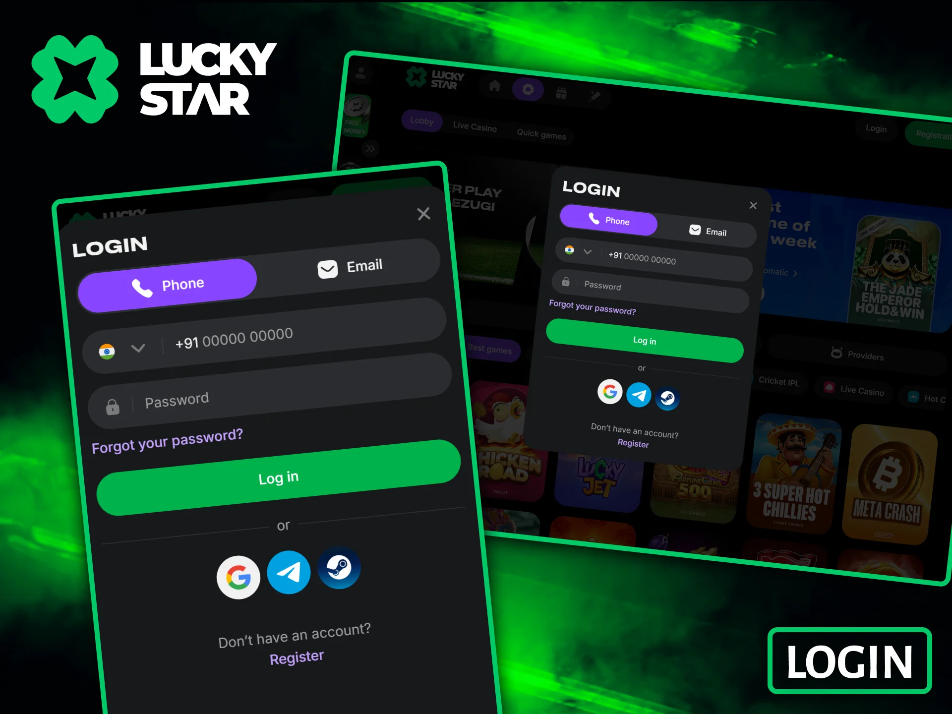 Securely log in to your existing user account on the Lucky Star gaming platform.