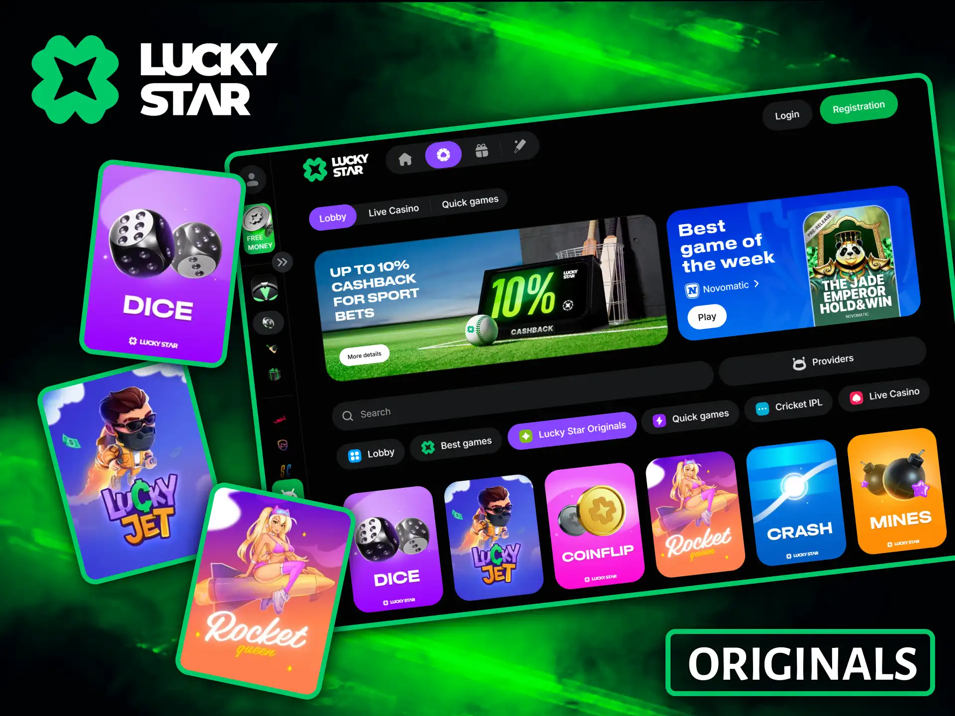 Play unique and exclusive original games on the official Lucky Star website.