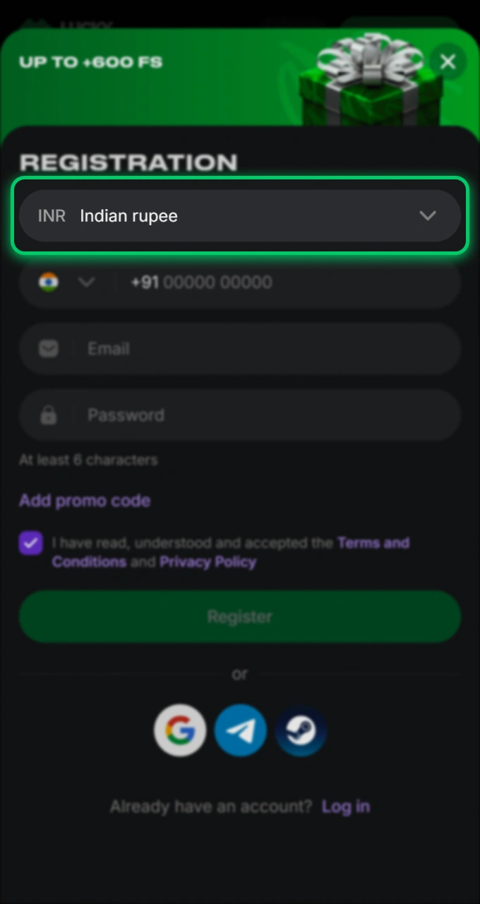 Select your preferred account currency like Indian rupee during your Lucky Star sign up.