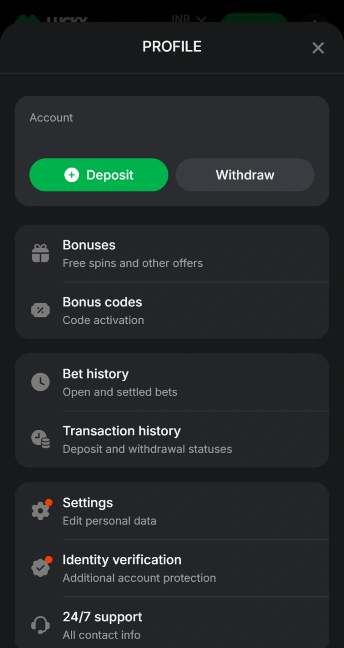 Open your personal user profile screen to begin account management on Lucky Star.