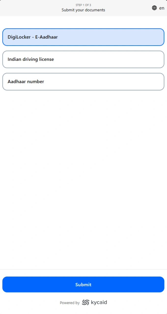 Select your preferred official identification document type to submit on Lucky Star platform.
