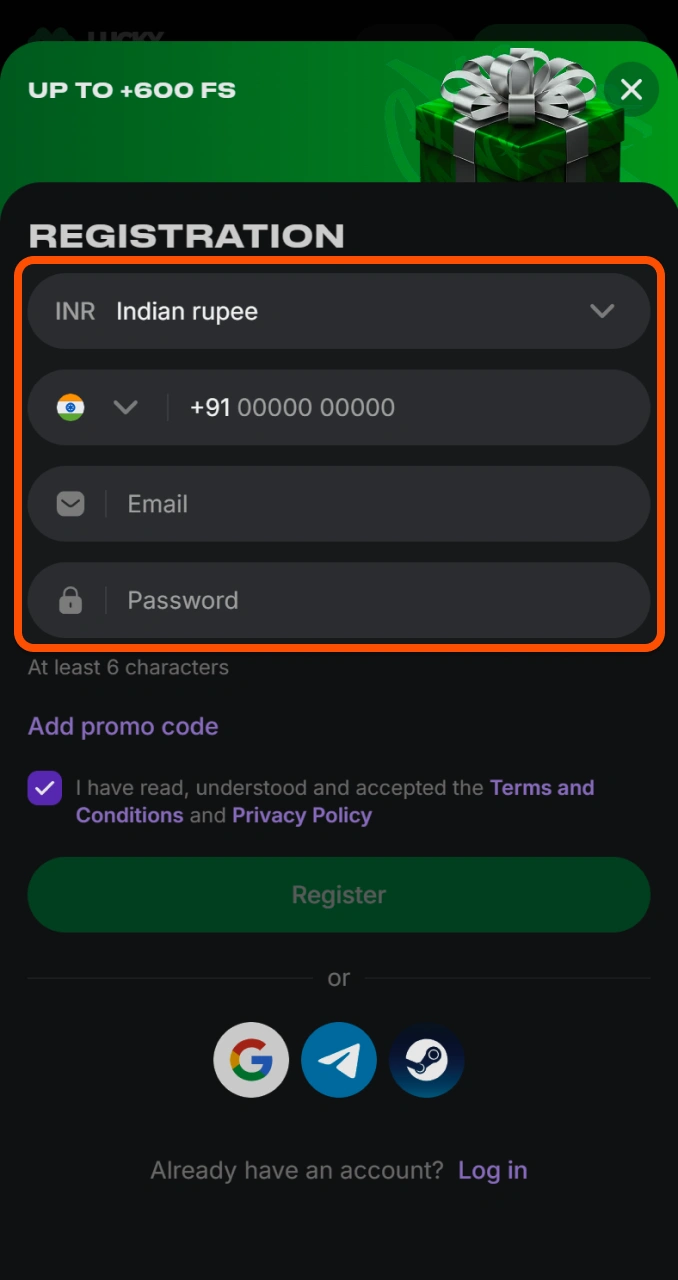 Fill in the required fields with your personal details on Lucky Star application form.