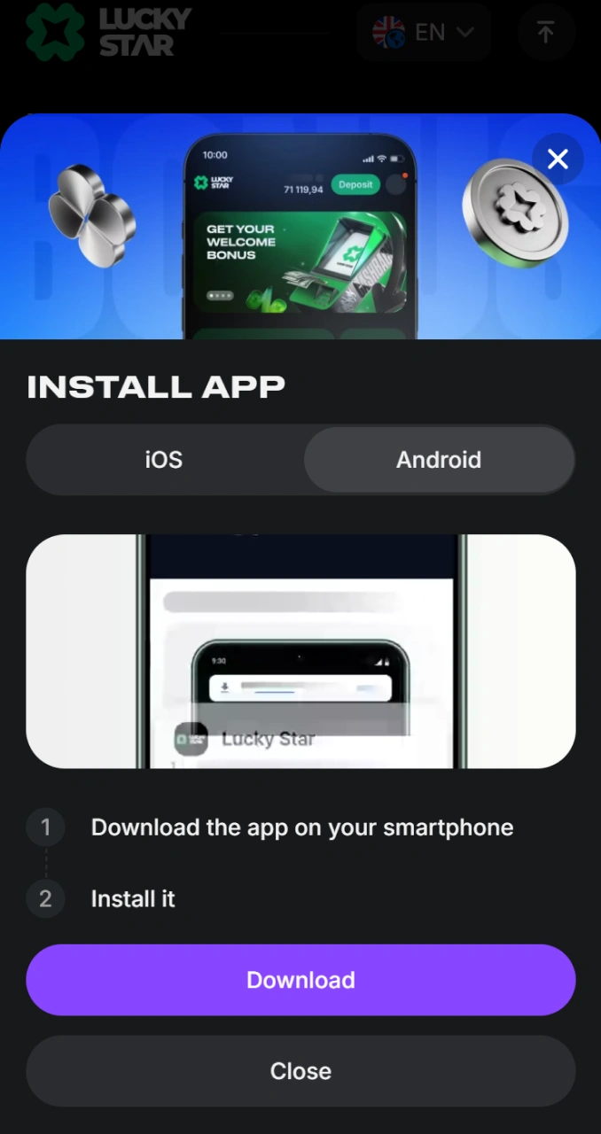 Install the convenient web application version of Lucky Star directly onto your smartphone home screen.