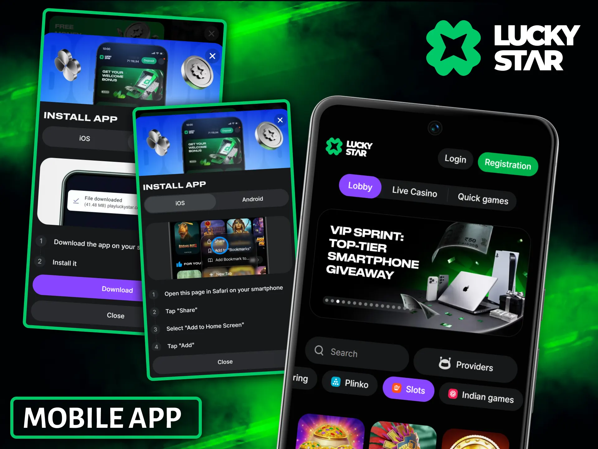 Download the official mobile app to spin the reels of your favorite slots at Lucky Star.
